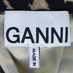 Pre Owned Ganni Brown Leopard Print Crepe & Plisse Peplum Blouse M