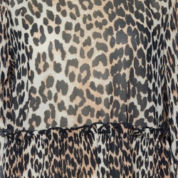 Pre Owned Ganni Brown Leopard Print Crepe & Plisse Peplum Blouse M