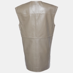 Pre Owned Ganni Brown Leather Sleeveless Shift Dress M