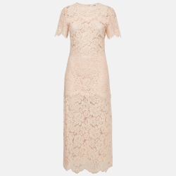 Pre Owned Ganni Light Orange Lace Short Sleeve Maxi Dress S