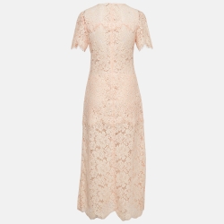 Pre Owned Ganni Light Orange Lace Short Sleeve Maxi Dress S
