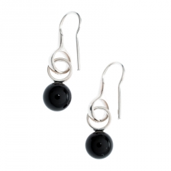 Georg Jensen Sterling Silver Onyx Sphere Drop Earrings