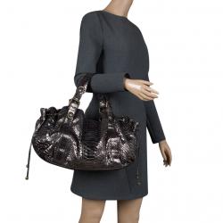 Gerard Darel Metallic Gunmetal Utah Python 24 Hour Drawstring Hobo