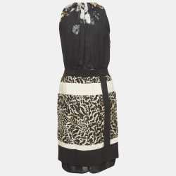 مملوكة مسبقًا Giambattista Valli Black Printed Silk Sleeve Midi Dress S