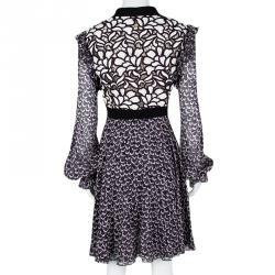 Pre Owned Giambattista Valli Black Printed Silk Georgette Floral Embroidered Ruffled Dress XL