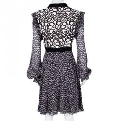 Giambattista Valli Black Printed Silk Georgette Floral Embroidered Ruffled Dress XL