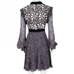 Pre Owned فستان جيامباتيستا فالي حرير جورجيت مطبوع تطريز زهور مكشكش أسود L