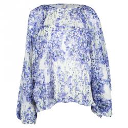 Pre Owned Giambattista Valli White Floral Print Silk Long Sleeve Blouse XL