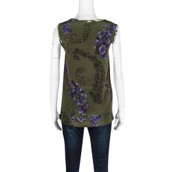 Pre Owned Giambattista Valli Green Floral Printed Silk Sleeveless Top M
