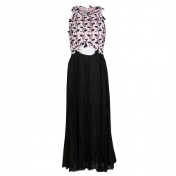 Floral Lace Cutout Waist Detail Plisse Maxi Dress