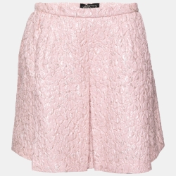 Pink Floral Embossed Jacquard Inverted Pleat Mini Skirt