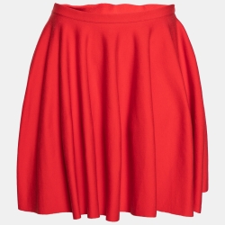 Red Cotton Knit Flared Mini Skirt