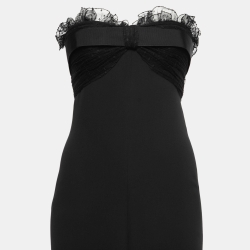 Giambattista Valli Black Crepe Silk Tulle Ruffled Bodice Strapless Gown XS