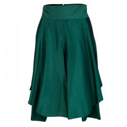Gianfranco Ferre Emerald Green Ruffle Detail High Waist Draped Skort M