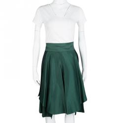 Gianfranco Ferre Emerald Green Ruffle Detail High Waist Draped Skort M