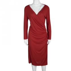 Gianfranco Ferre Red Ruched Draped Long Sleeve Dress L