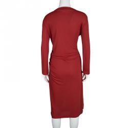 Gianfranco Ferre Red Ruched Draped Long Sleeve Dress L
