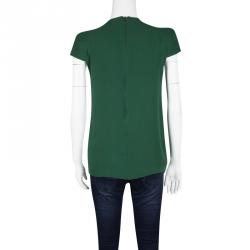 Pre Owned Gianfranco Ferre Dark Green Silk Embellished Cap Sleeve Top L