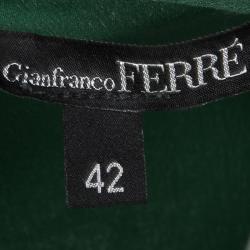 Pre Owned Gianfranco Ferre Dark Green Silk Embellished Cap Sleeve Top L