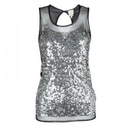 Gianfranco Ferre Sequin Embellished Sheer Front Sleeveless Tank Top S
