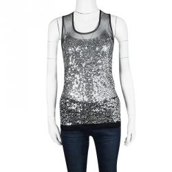 Gianfranco Ferre Sequin Embellished Sheer Front Sleeveless Tank Top S