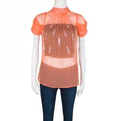 Gianfranco Ferre Orange Sequin Embellished Sheer Silk Blouse M