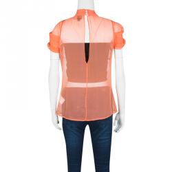 Gianfranco Ferre Orange Sequin Embellished Sheer Silk Blouse M