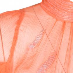 Gianfranco Ferre Orange Sequin Embellished Sheer Silk Blouse M
