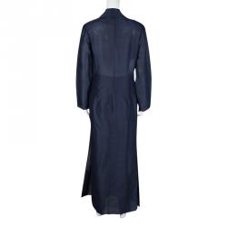 Pre Owned Gianfranco Ferre Vintage Navy Blue Silk Long Coat and Trousers Set M