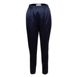 Pre Owned Gianfranco Ferre Vintage Navy Blue Silk Long Coat and Trousers Set M