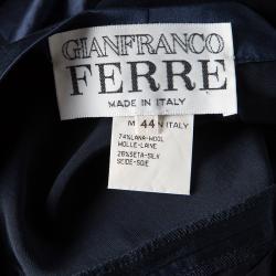 Pre Owned Gianfranco Ferre Vintage Navy Blue Silk Long Coat and Trousers Set M