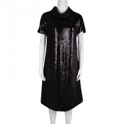 Gianfranco Ferre Black Sequin Embellished Wool Dress M