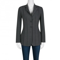 Pre Owned GF Ferre Grey Pintuck Stitch Detail Tailored Three Button Blazer S