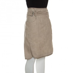 Pre Owned Gianfranco Ferre Beige Linen Belted Skirt L