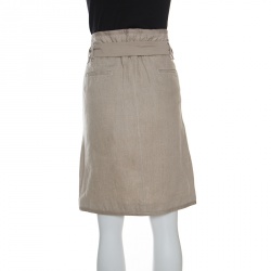 Pre Owned Gianfranco Ferre Beige Linen Belted Skirt L