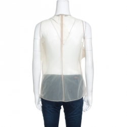 Gianfranco Ferre Cream Sheer Silk Paneled Bow Front Sleeveless Top M