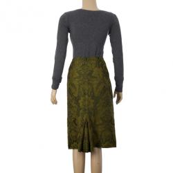 Pre Owned Gianfranco Ferre Green Brocade Skirt XL