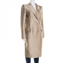Pre Owned Gianfranco Ferre Beige Satin Double Breasted Dress Coat M