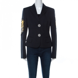 GF Ferre Vintage Navy Blue Cotton Military Patch Jacket M 