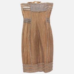 Pre Owned Gianfranco Ferre Gold Embellished Silk Corset Mini Dress S