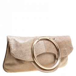 Gianfranco Ferre Beige Leather Foldover Clutch