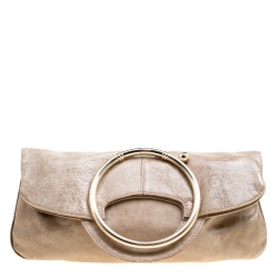 Gianfranco Ferre Beige Leather Foldover Clutch