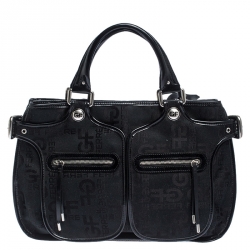 GF Ferre Black Signature Canvas and Leather Hobo