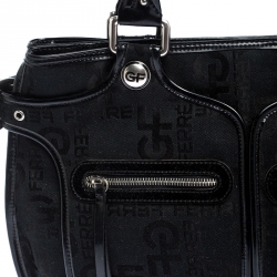 GF Ferre Black Signature Canvas and Leather Hobo