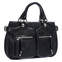 GF Ferre Black Signature Canvas and Leather Hobo