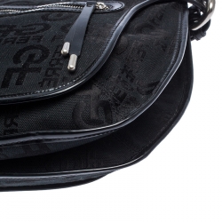 GF Ferre Black Signature Canvas and Leather Hobo