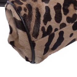 Gianfranco Ferre Brown/Beige Leopard Print Calfhair and Leather Frame Top Handle Bag