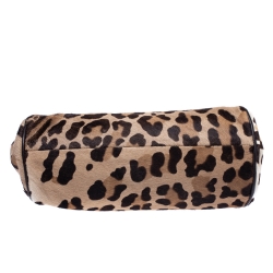 Gianfranco Ferre Brown/Beige Leopard Print Calfhair and Leather Frame Top Handle Bag
