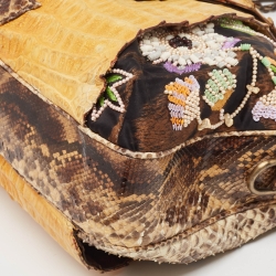 Gianfranco Ferre Multicolor Leopard Print Fabric, Python and Alligator Wild Jewel Shoulder Bag