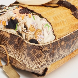 Gianfranco Ferre Multicolor Leopard Print Fabric, Python and Alligator Wild Jewel Shoulder Bag